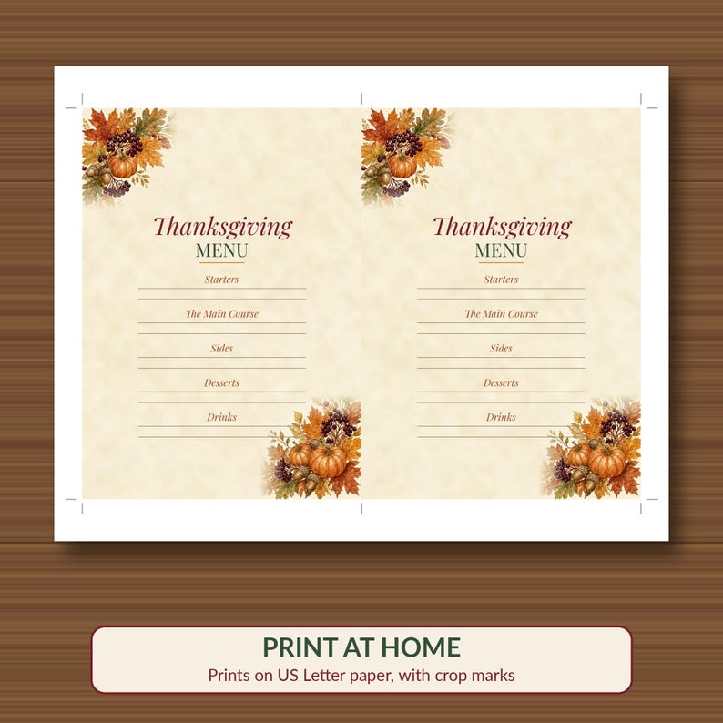 Thanksgiving Menu Card Printable, Fill-In Fall Dinner Menu, Autumn Table Decor 5x7 image 3