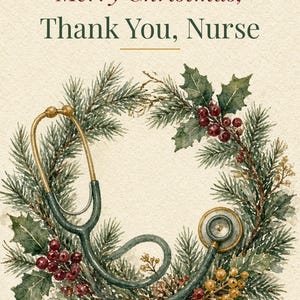 Printable Christmas Card for Nurse, Thank You, 5x7 imagen 2