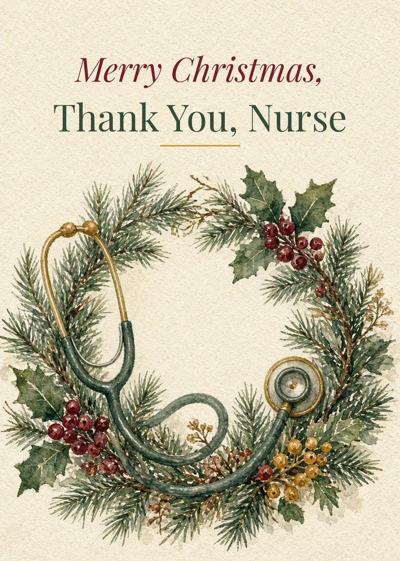 Printable Christmas Card for Nurse, Thank You, 5x7 imagen 2