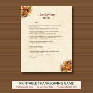Thanksgiving Trivia Game Printable, Family Fall Party Game with Answer Key