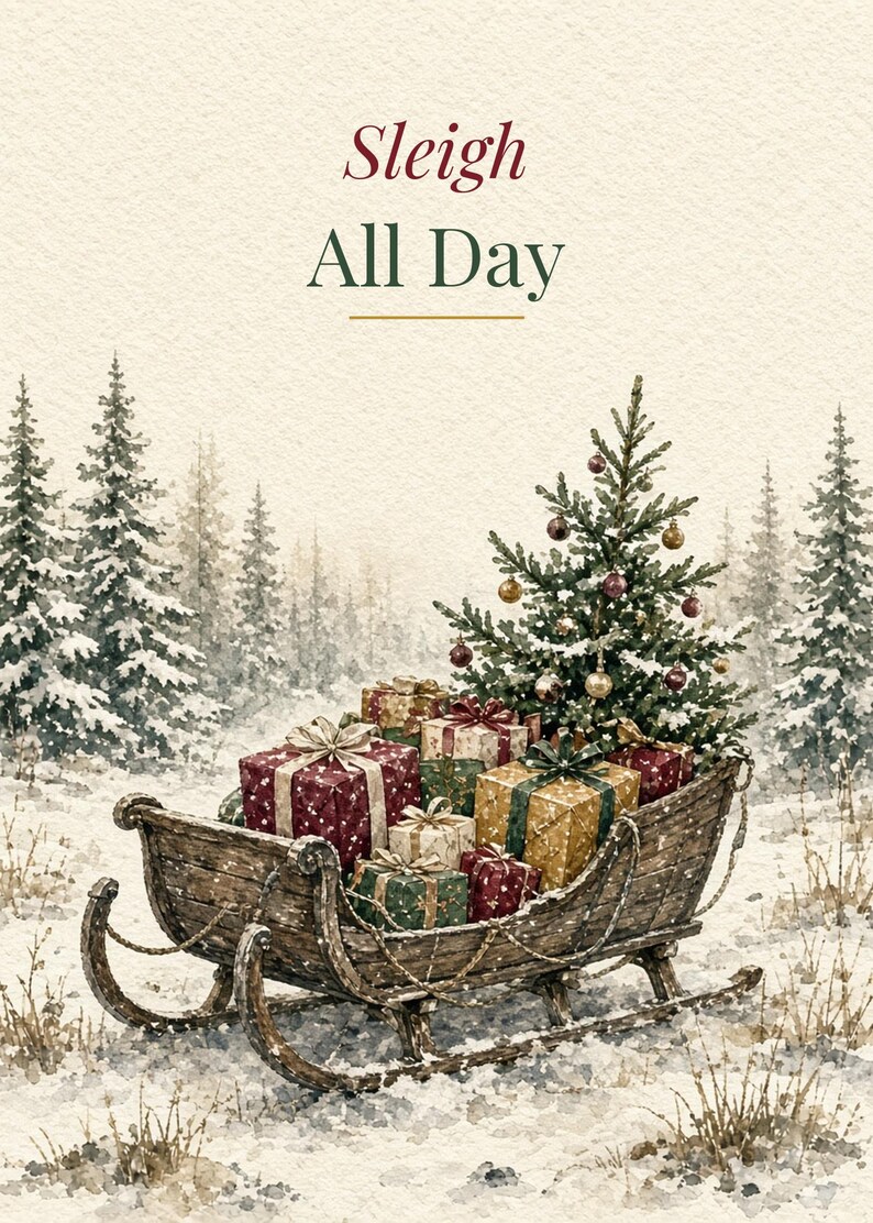 Sleigh All Day Printable Christmas Card, Funny Pun, 5x7 imagen 2