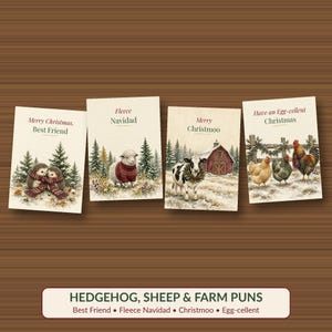 Pet Christmas Card Bundle Printable, 8 Dog, Cat & Farm Animal Pun Cards, Funny Pet Lover Holiday Cards, 5x7 Instant Download image 4