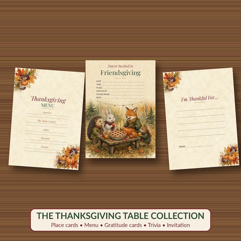 Printbare naamkaartjes voor Thanksgiving, naamkaartjes met bos- en tentmotief, herfsttafeldecoratie afbeelding 6