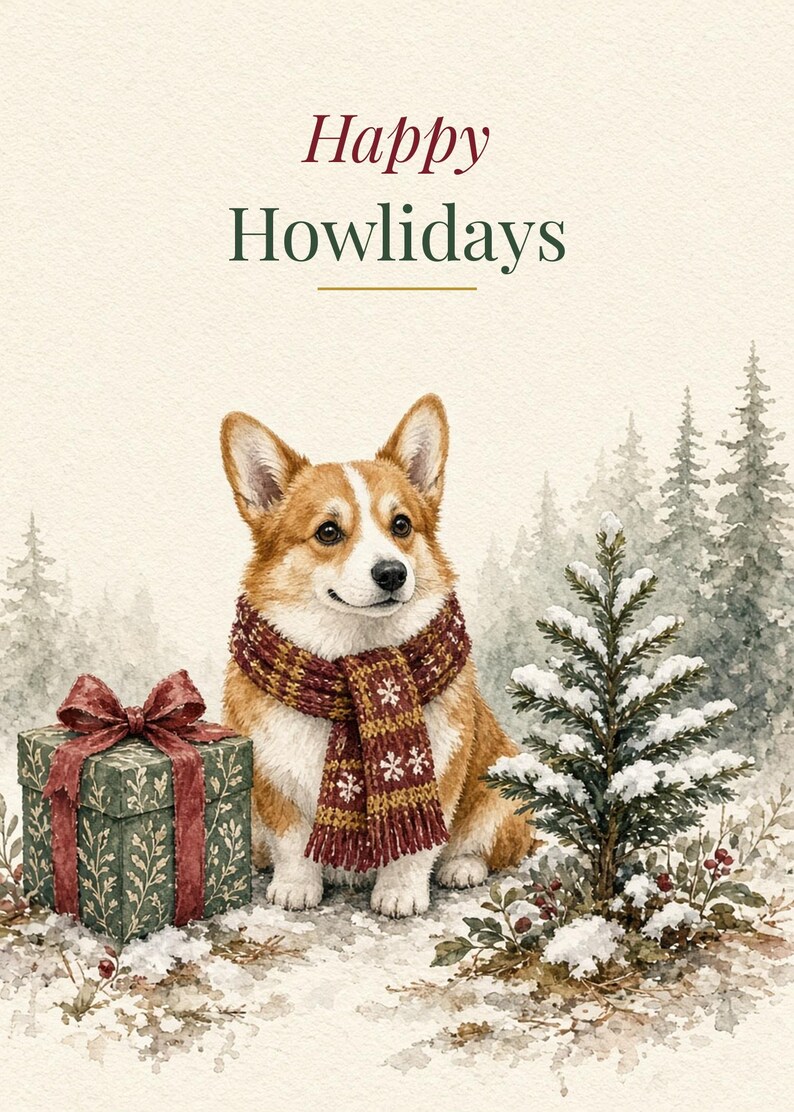 Happy Howlidays Printable Card, Funny Dog Holiday, 5x7 imagen 2