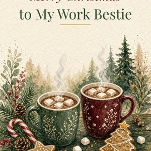 Printable Christmas Card for Work Bestie, Cocoa, 5x7 imagen 2