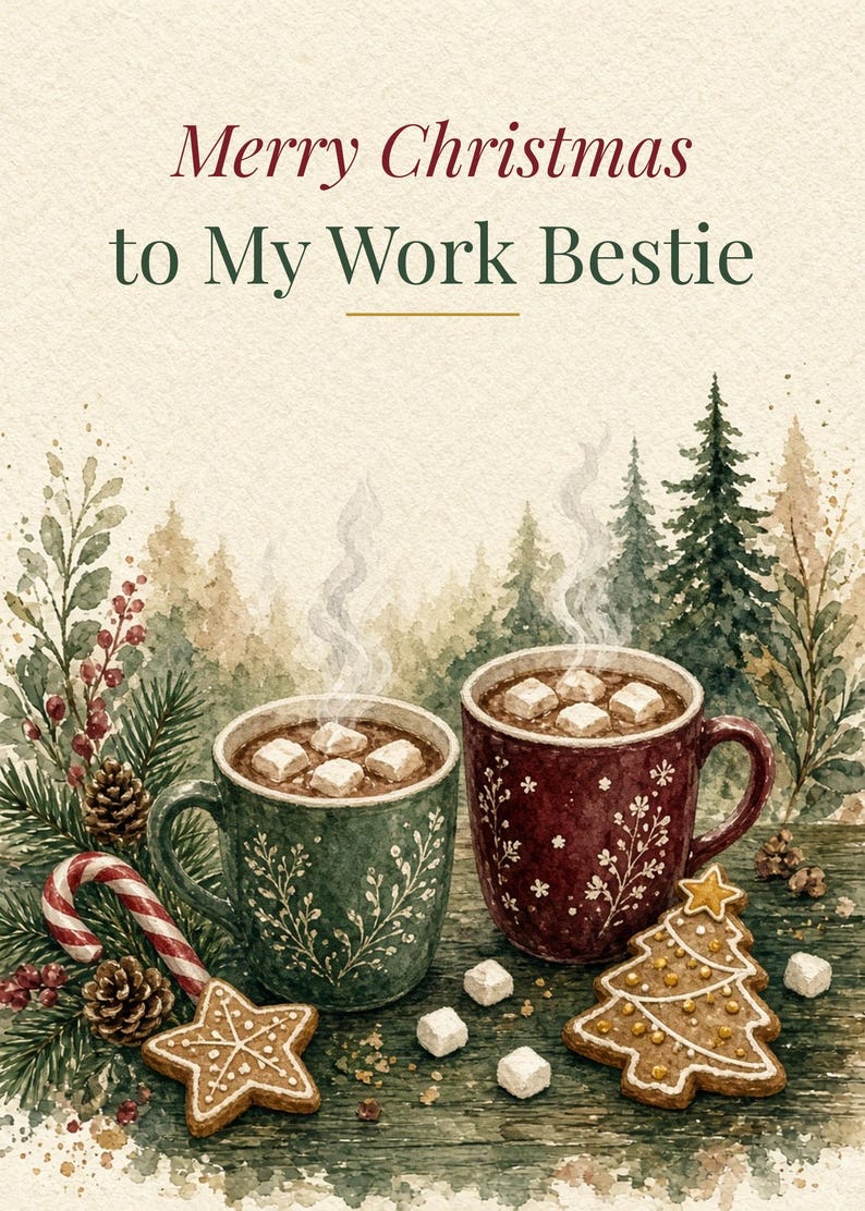 Printable Christmas Card for Work Bestie, Cocoa, 5x7 imagen 2