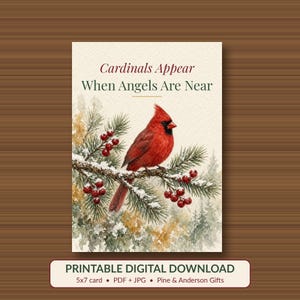 Cardinal Memorial Christmas Card, Printable Sympathy, 5x7 image 1