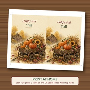 Happy Fall Yall Card Printable, Pumpkin Wagon Harvest Card, Rustic Autumn 5x7 image 3