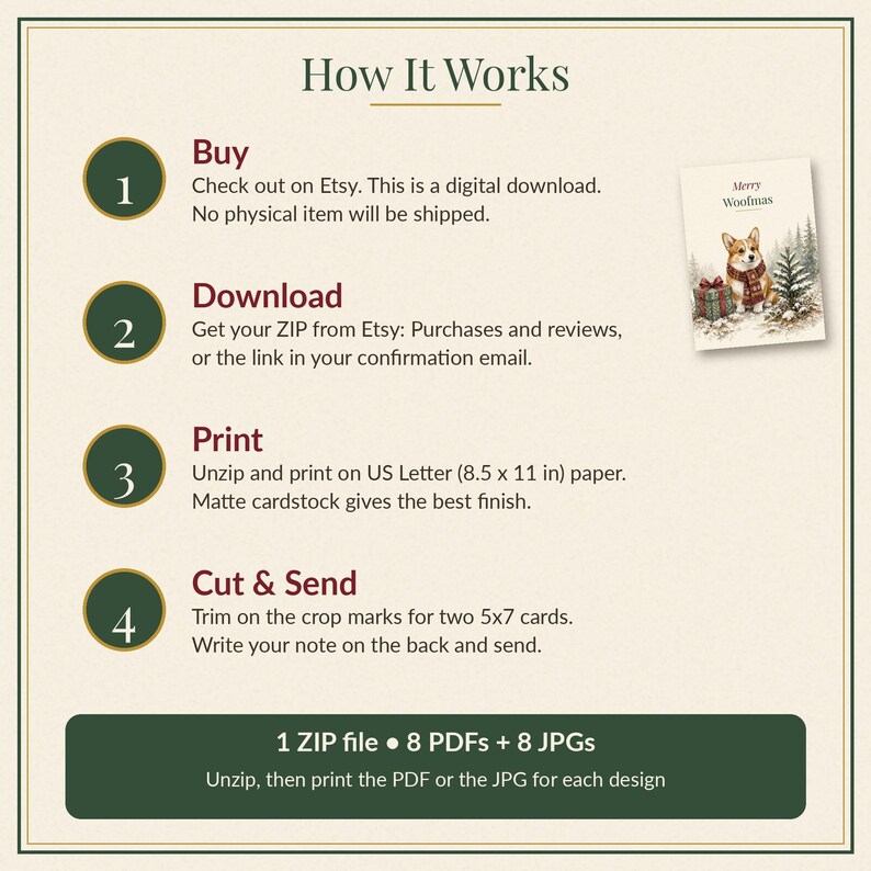 Pet Christmas Card Bundle Printable, 8 Dog, Cat & Farm Animal Pun Cards, Funny Pet Lover Holiday Cards, 5x7 Instant Download image 6