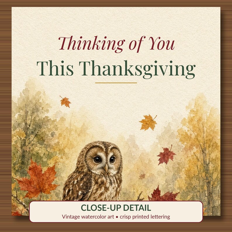 Thinking of You This Thanksgiving Card Printable, Owl Fall Sympathy Card, 5x7 image 2