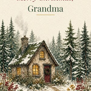 Printable Christmas Card for Grandma, Cozy Cottage, 5x7 image 2