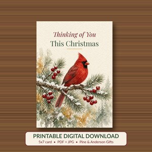 Thinking of You This Christmas Printable Card, 5x7 imagen 1