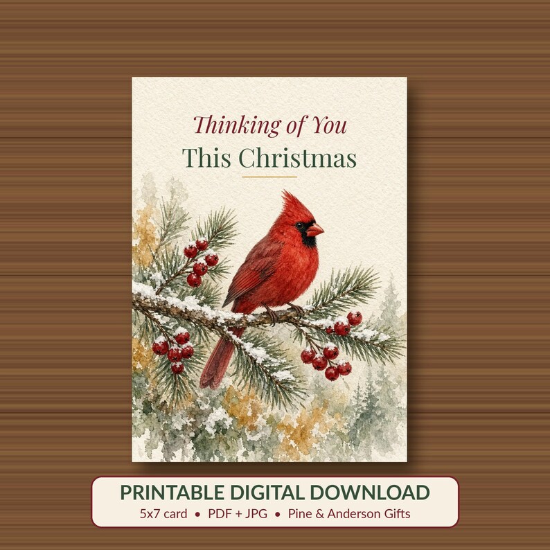 Thinking of You This Christmas Printable Card, 5x7 imagen 1