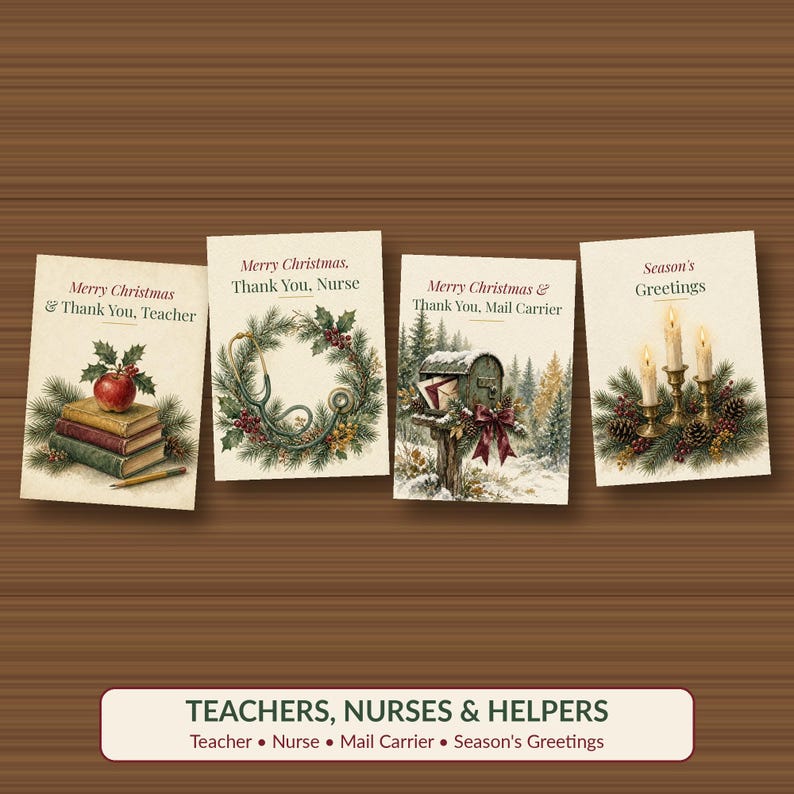 Coworker Christmas Card Bundle Printable, 10 Office Cards for Boss, Teacher, Nurse, Clients & Team, 5x7 Instant Download image 4