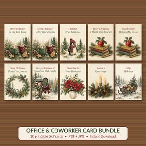 Coworker Christmas Card Bundle Printable, 10 Office Cards for Boss, Teacher, Nurse, Clients & Team, 5x7 Instant Download image 1