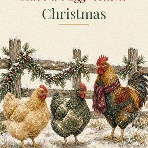 Printable Chicken Christmas Card, Egg Pun, 5x7 imagen 2