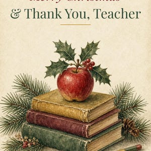 Printable Christmas Card for Teacher, Thank You, 5x7 image 2