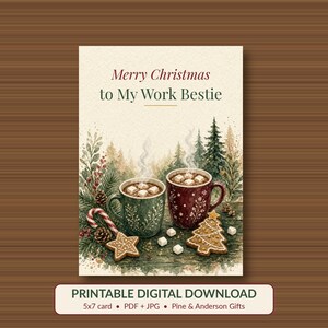 Printable Christmas Card for Work Bestie, Cocoa, 5x7 imagen 1