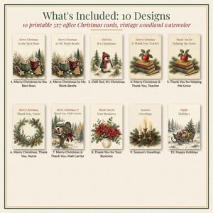 Coworker Christmas Card Bundle Printable, 10 Office Cards for Boss, Teacher, Nurse, Clients & Team, 5x7 Instant Download image 2