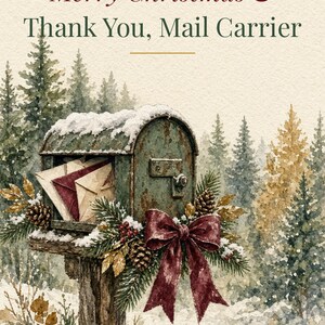 Printable Christmas Card for Mail Carrier, Thank You, 5x7 imagen 2