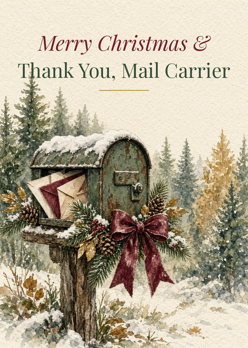 Printable Christmas Card for Mail Carrier, Thank You, 5x7 imagen 2