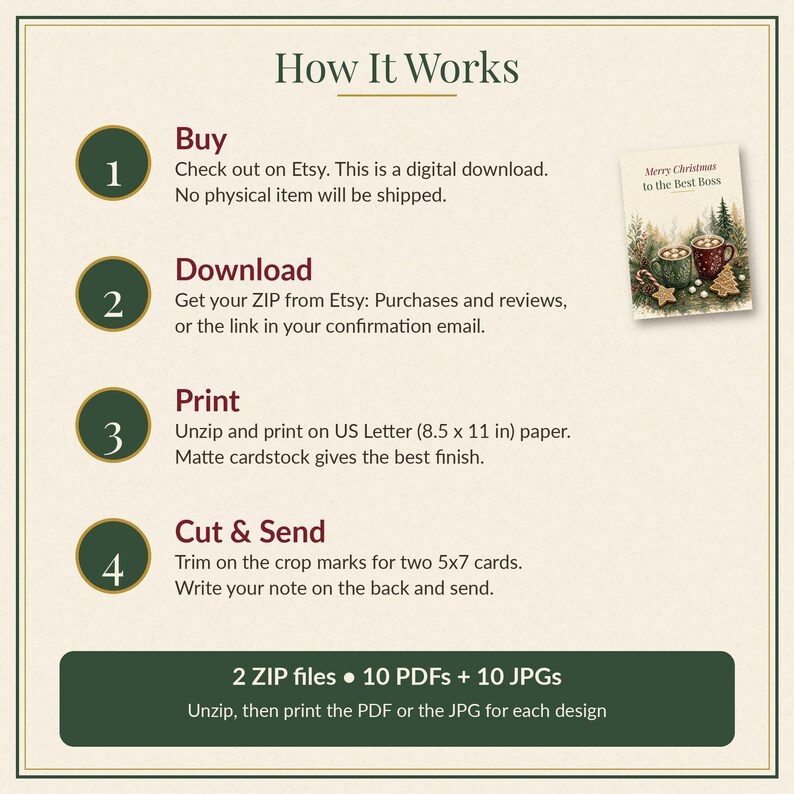 Coworker Christmas Card Bundle Printable, 10 Office Cards for Boss, Teacher, Nurse, Clients & Team, 5x7 Instant Download image 6