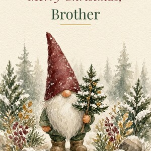 Printable Christmas Card for Brother, Gnome, 5x7 imagen 2