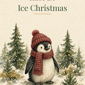 Printable Penguin Christmas Card, Ice Pun, 5x7 image 2
