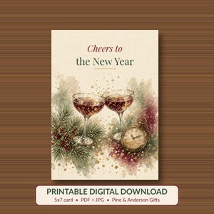Cheers to the New Year Printable Card, Champagne, 5x7 imagen 1