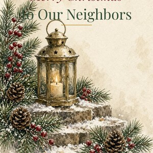 Printable Christmas Card for Neighbors, Lantern, 5x7 image 2