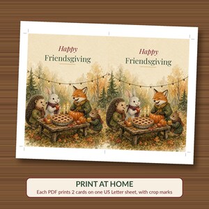 Happy Friendsgiving Card Printable, Woodland Animals Harvest Table Card, 5x7 image 3
