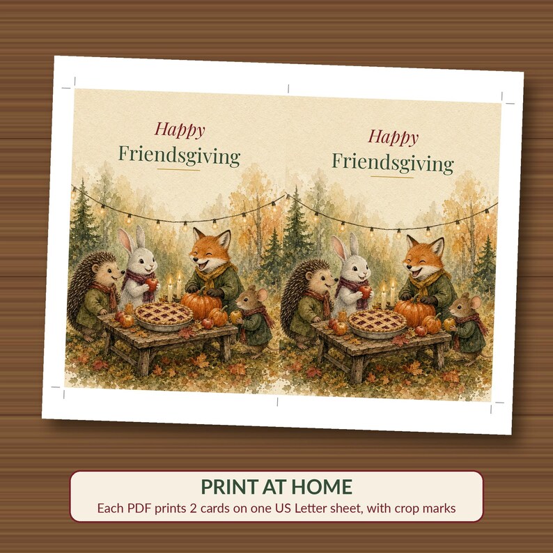Happy Friendsgiving Card Printable, Woodland Animals Harvest Table Card, 5x7 image 3
