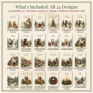 Printable Christmas Card Bundle, 24 Designs, 5x7 imagen 2