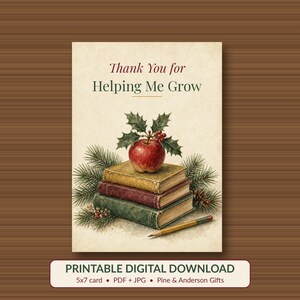 Thank You for Helping Me Grow Teacher Christmas Card, 5x7 image 1