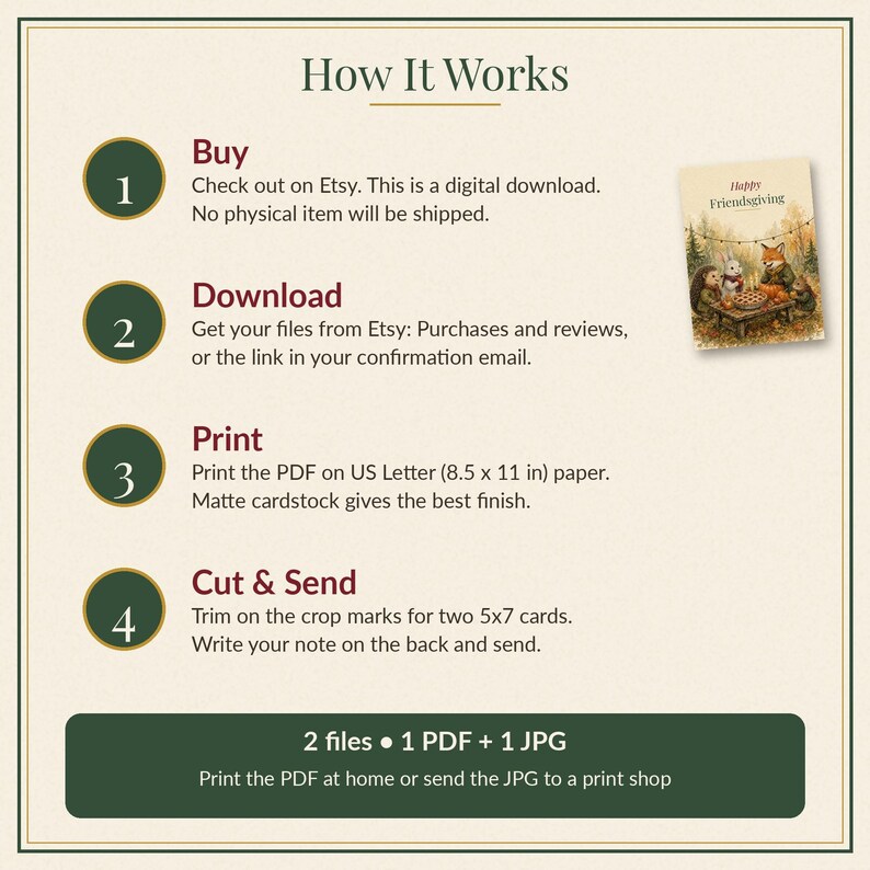 Happy Friendsgiving Card Printable, Woodland Animals Harvest Table Card, 5x7 image 4