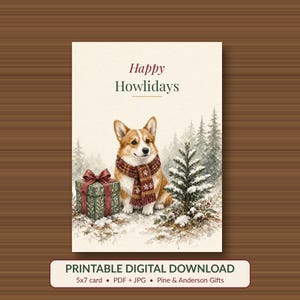 Happy Howlidays Printable Card, Funny Dog Holiday, 5x7 imagen 1