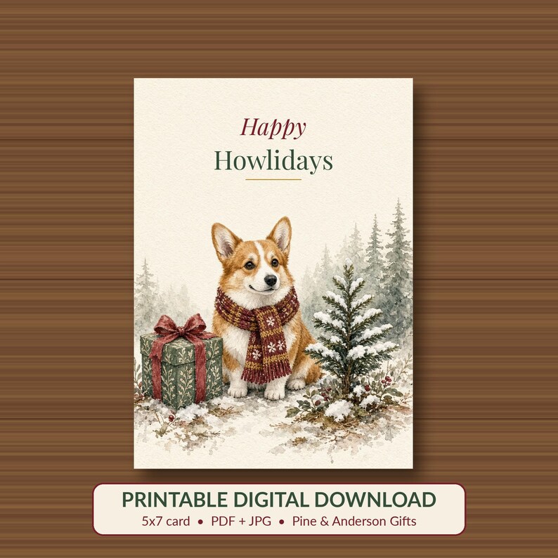 Happy Howlidays Printable Card, Funny Dog Holiday, 5x7 imagen 1