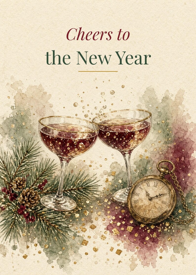 Cheers to the New Year Printable Card, Champagne, 5x7 imagen 2