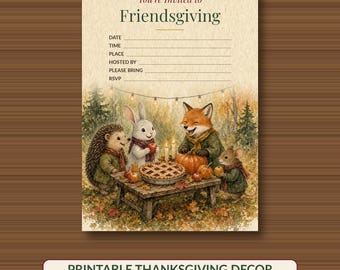 Friendsgiving Invitation Printable, Fill-In Fall Dinner Party Invite, Woodland 5x7