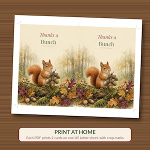 Thanks a Bunch Card Printable, Squirrel and Acorns Thank You Card, Fall Pun 5x7 image 3