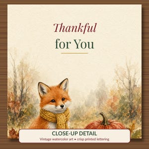 Thankful for You Card Printable, Fox Thanksgiving Card, Fall Watercolor 5x7 image 2