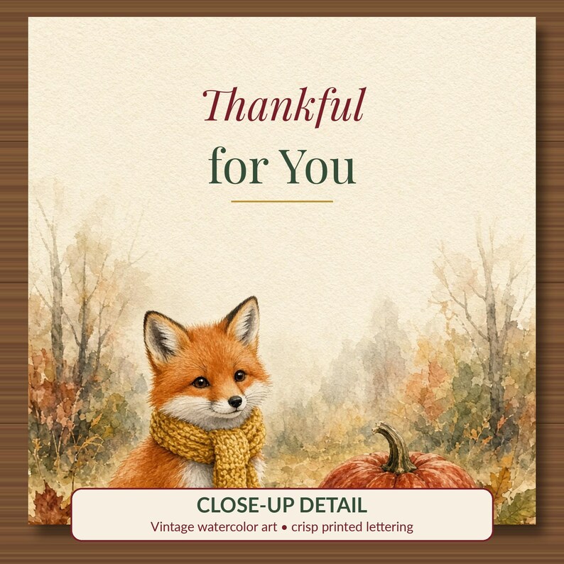 Thankful for You Card Printable, Fox Thanksgiving Card, Fall Watercolor 5x7 image 2