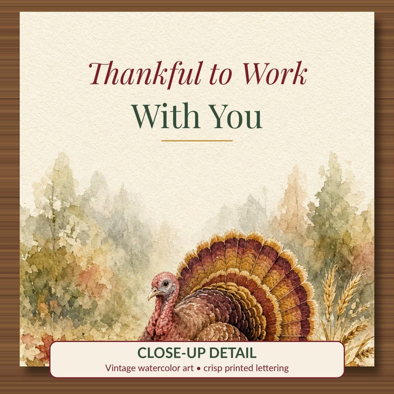 Coworker Thanksgiving Card Printable, Thankful to Work With You, Turkey Card 5x7 image 2