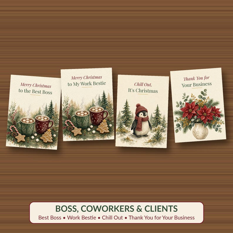 Coworker Christmas Card Bundle Printable, 10 Office Cards for Boss, Teacher, Nurse, Clients & Team, 5x7 Instant Download image 3