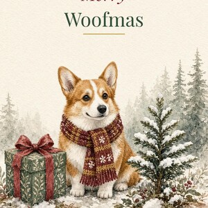 Printable Dog Christmas Card, Merry Woofmas Corgi, 5x7 imagen 2