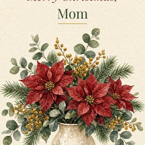 Printable Christmas Card for Mom, Poinsettia, 5x7 imagen 2