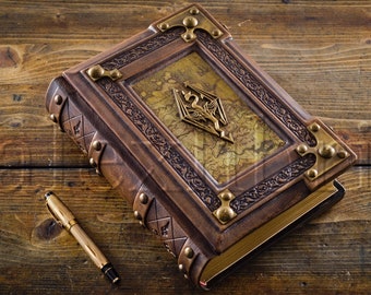 Skyrim leather journal - 8 x 10 inches large - 600 blank pages - Medieval style - Gamer handbook - Skyrim book - Dark Brotherhood