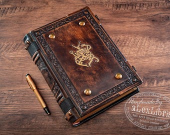 8" x 10" - Cernunnos Leather Journal - Viking book, Norse Journal, Nordic sketchbook, Unique Gift, Magician book
