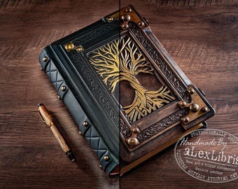 Tree of Life Leather Journal: 8" x 10" Large Medieval Style Book with blank ivory 360 pages