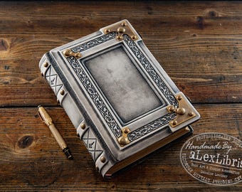 Handmade Medieval Leather Journal: 8x10 Inch, Embossed Brass Corners, Book of Shadows